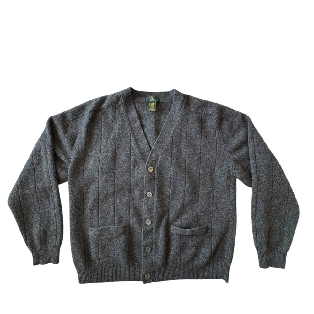 Vintage Club Room Mens Gray 100% Lambswool V-Neck Cardigan Sweater Sz Large